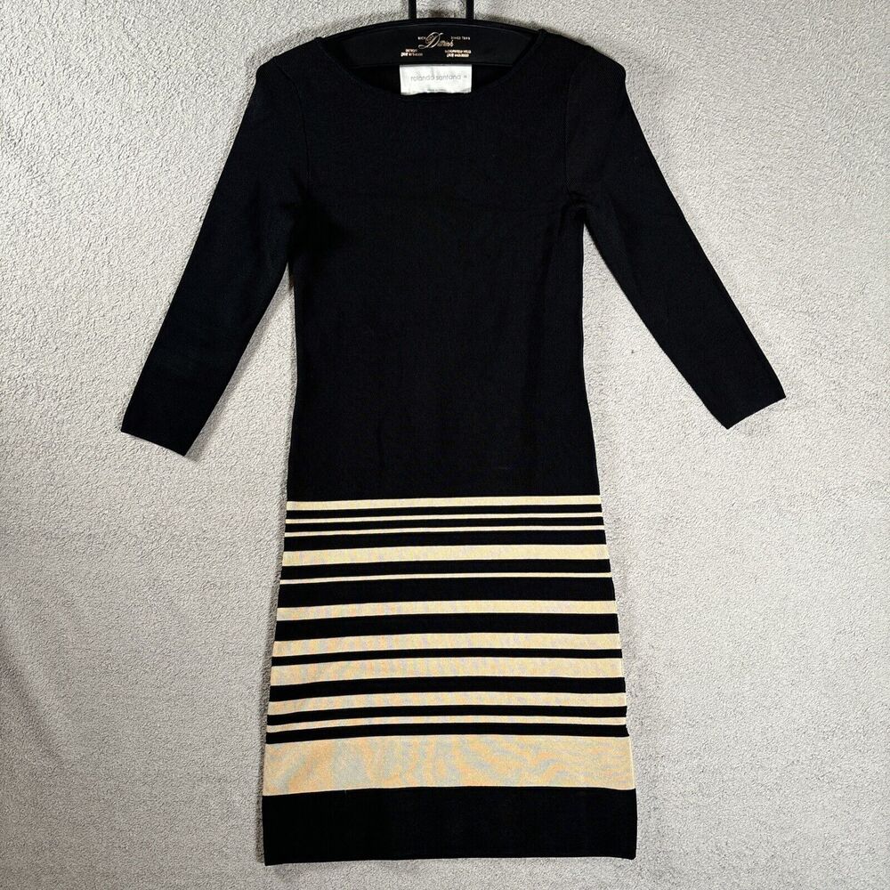 Rolando Santana Barl Knee Length‎ Dress Women’s Size XS Stretch Black & Tan
